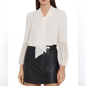 Reiss Catalina Mixed Media Tie Front Blouse